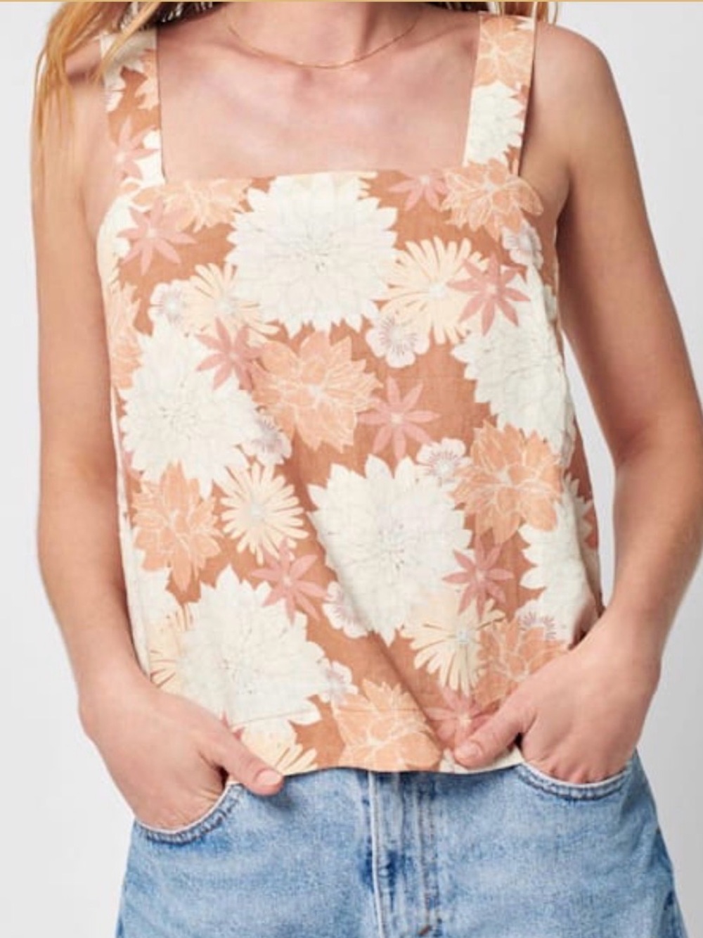 Faherty Women's Sands 100% Linen Tank,Warm Jicaro Island Floral Print, Size S